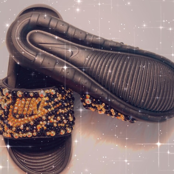 Not for Sale Black and Gold Custom Made Bedazzled Nike Slides Custom - Picture 2 of 3